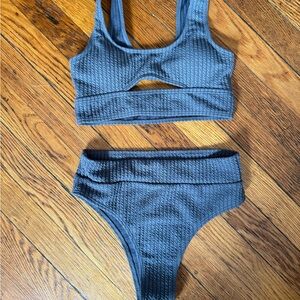 ROMWE Textured Gray Bikini Set